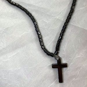 Black Hematite Stone Cross Pendant